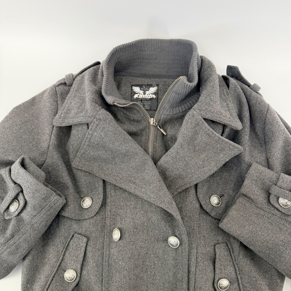 Riflessi Gray Wool Blend Military Bomber Jacket Cropped Double Breasted Large